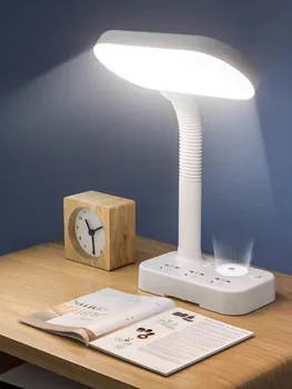 Настольная лампа для чтения для учебы, Подключаемая к столу для защиты глаз, прикроватная лампа для студенческого общежития с розеткой