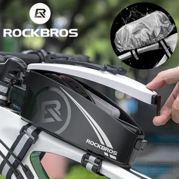 Непромокаемая велосипедная сумка ROCKBROS на 4-6,5 дюймов спереди, сумка для телефона, специальная твердая оболочка из ПК с бесплатным дождевиком, аксессуары для мотоциклов и велосипедов