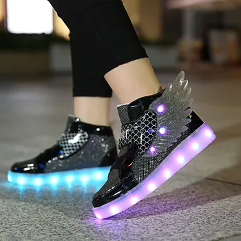 Новая детская обувь со светодиодной подсветкой, Модные кроссовки с крыльями Ангела для мальчиков и девочек, Usb-зарядка, повседневная спортивная обувь, Детская обувь для скейтборда