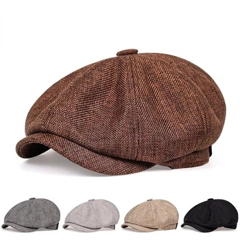Новая модная мужская повседневная шляпа газетчика, весенне-осенний ретро-берет, дикие повседневные шляпы Унисекс, Дикая восьмиугольная кепка