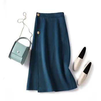 Новая осенне-зимняя шерстяная юбка для женщин с высокой талией, Элегантные миди-юбки в корейском стиле Fashin, женские синие Черные туфли Faldas