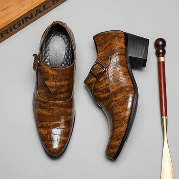 Новая тенденция: Мужские классические модельные туфли, увеличивающие рост, Кожаные туфли-оксфорды, мужские черно-коричневые вечерние туфли, мужские туфли с ремешком с пряжкой, Официальная обувь