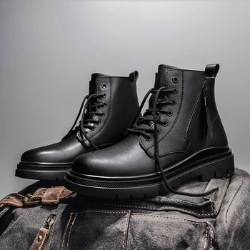 Новые мужские деловые офисные теплые ботинки на меху, повседневная мужская обувь, мужские ботинки из натуральной кожи, осень-зима, высококлассная модная обувь