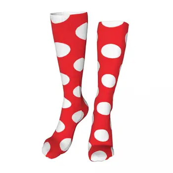 Новые носки до щиколотки в красно-белый горошек, носки унисекс до середины икры, толстые вязаные мягкие повседневные носки