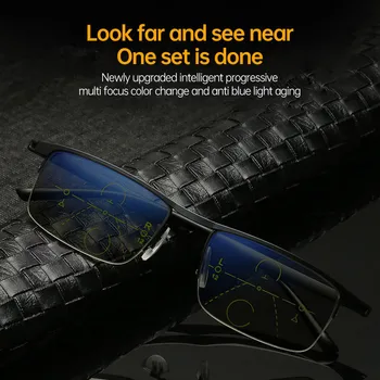 Новые пресбиопические модные прогрессивные очки с защитой от синего излучения, Мультифокальные очки для чтения, очки в оправе Унисекс