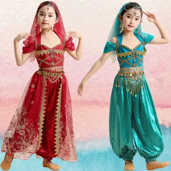 Новый детский костюм принцессы Индии для танца живота 2023, индийский танцевальный костюм Сари для девочек