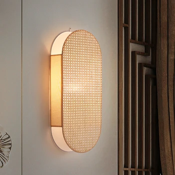 Новый китайский стиль ротанга настенный светильник винтажный японский Ваби-Саби ручной настенные бра Гостиная Спальня лестница, светильники