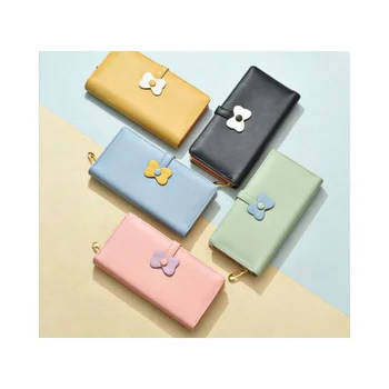 Новый корейский стиль, женский длинный простой маленький Свежий милый кошелек, многофункциональная сумочка на кнопке для карт, женский кошелек