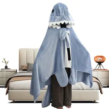 Носимое одеяло Shark, Мягкая фланелевая толстовка с капюшоном для домашнего сна, Носимое флисовое одеяло Shark