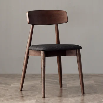 Обеденные стулья из каучукового дерева цвета грецкого ореха, мебель в стиле ретро в скандинавском стиле, Современный стул для гостиной с простой спинкой в американском стиле