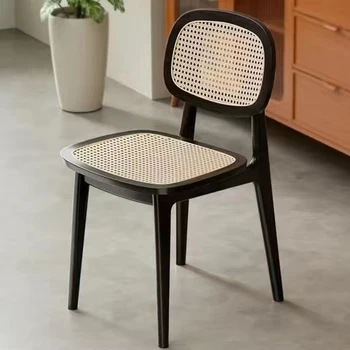 Обеденные стулья из ротанга на открытом воздухе С деревянными кухонными стульями в скандинавском стиле, Офисная эргономичная мебель для дома Sillas Comedor SR50DC