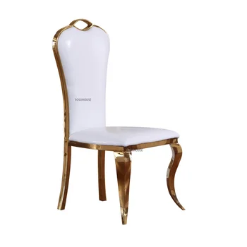 Обеденный стул в Скандинавском стиле, Золотые обеденные стулья из нержавеющей стали, Современная мебель для столовой, Легкий Роскошный Кожаный стул для ресторана