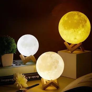 Обновление Лунной Лампы, 3D-Печать Лунного Света с Деревянной Подставкой и Пультом Дистанционного / Сенсорного Управления Подарками для Ее Девочек, Детей, Женщин, Подруги