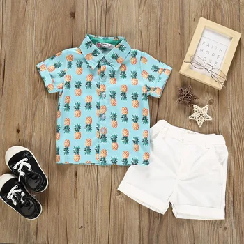 Одежда с ананасом для маленьких мальчиков от 0 до 5 лет, повседневные рубашки с коротким рукавом, топы, шорты, летний комплект одежды для маленьких мальчиков из 2 предметов