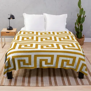 Одеяло с золотым греческим ключом, очень большое одеяло, пушистые одеяла большого размера
