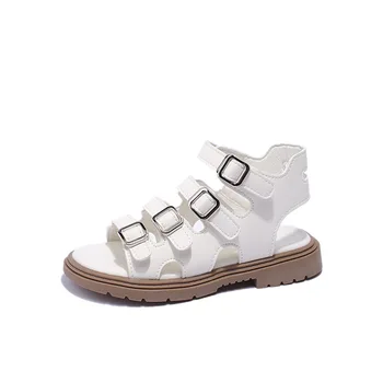 Однотонные римские сандалии для девочек, простые детские сандалии-гладиаторы с открытым носком, летняя детская повседневная обувь на плоской подошве на мягкой подошве