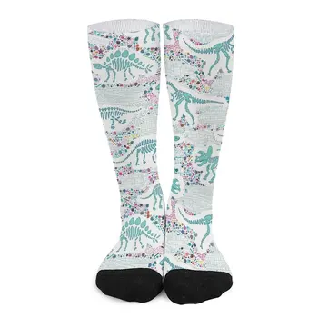 Окаменелости динозавров - аквамарин на белом - Забавный графический узор от Cecca Designs Носки хлопчатобумажные носки мужские спортивные носки женские