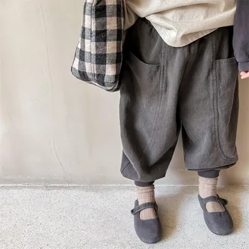 олень jonmi Новая Осень Корейский Стиль Унисекс Детские Повседневные брюки Haren Однотонные Хлопчатобумажные Детские брюки для малышей