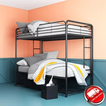 Опоры Металлическая двухъярусная кровать Twin over Twin с ящиками для хранения, черная кровать для малышей, детская кровать
