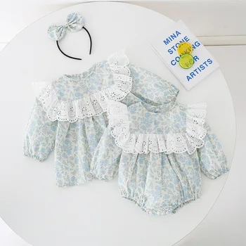Осенне-весенние комплекты для сестер на праздники, цельнокроеное платье для маленьких девочек, боди с цветочным рисунком для новорожденных, одежда для малышей, детская одежда