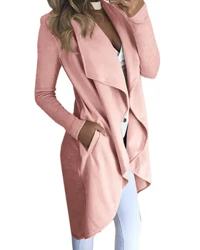 Осенне-зимняя новая женская одежда, однотонный кардиган с лацканами и длинными рукавами, необычное модное пальто, однотонный цвет