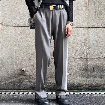 Осенние мужские прямые леггинсы, облегающие брюки для костюма, модные однотонные дизайнерские дышащие брюки с боковыми молниями 21Z1445