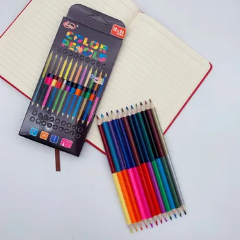 Офисные 12шт 24цветные цветные аксессуары Карандаш для школьного рисования Канцелярские принадлежности для свинцовых деревянных карандашей с двумя головками
