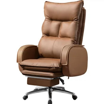 Офисный стул со спинкой из воловьей кожи, вращающийся, Бытовой, поднимающийся и опускающийся, Компьютерное сиденье Может удобно лежать и вести сидячий образ жизни
