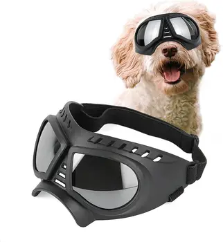 Очки для собак ATUBAN, Очки для собак Щенячьей породы, Ветрозащитные, Водонепроницаемые и прочные, Солнцезащитные очки от ультрафиолетового излучения с регулируемыми ремешками, Серебристый