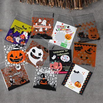 Пакеты для конфет на Хэллоуин, Тыква, летучая мышь, призрак, упаковка печенья, пакет для десертов, сладостей, с Днем Хэллоуина, самоклеящиеся пакеты