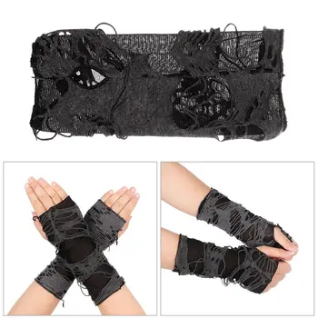 Пара женских длинных перчаток с дырками в стиле Панк на Хэллоуин, готические черные перчатки без пальцев, грелка для рук, косплей Нищего