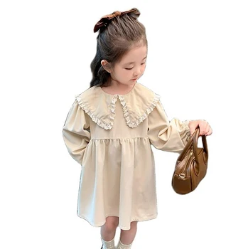 Платье для девочек, однотонное платье для девочек, весенне-осеннее платье для детей, костюм в повседневном стиле для девочек