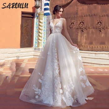 Платья невесты с глубоким V-образным вырезом и открытой спиной Vestidos De Noiva Элегантные свадебные платья с кружевными аппликациями в стиле бохо