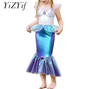 Платья с хвостами Русалки для девочек, костюм для косплея на Хэллоуин, пляжная одежда, платье с блестящей юбкой в виде рыбьего хвоста без рукавов.