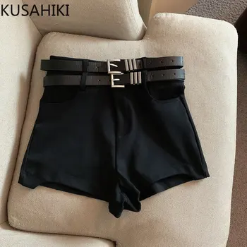 Повседневные короткие женские шорты KUSAHIKI 2023, Новые элегантные модные плавки с высокой талией, пикантные женские сексуальные тонкие эластичные шорты с двойными поясами