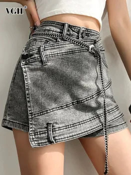 Повседневные шорты из джинсовой ткани VGH с асимметричным подолом, с высокой талией, с цепочкой в стиле пэчворк, прямые минималистичные короткие брюки, новинка женской моды
