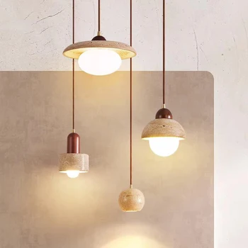 Подвесной светильник в японском стиле, светло-желтый, из травертина, прикроватная тумбочка для спальни, креативный дизайнерский подвесной светильник для ресторана в стиле ретро в скандинавском стиле в семье