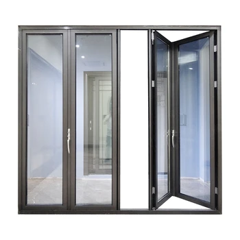 Полезная звукоизоляционная наружная двустворчатая дверь из закаленного стекла, алюминиевые двустворчатые двери для патио