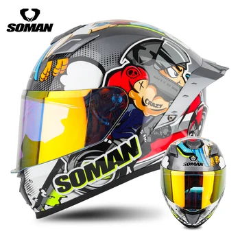 Полнолицевый мотоциклетный шлем Soman F1 для мужчин и женщин Профессиональные гоночные мотоциклетные шлемы Capacetes Cascos DOT для шоссейной езды