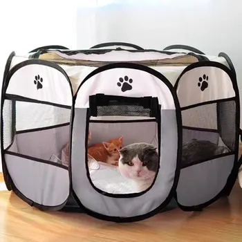 Портативная складная палатка для домашних животных, собачий домик, Восьмиугольная клетка для кошки, палатка, манеж, питомник для щенков, Простое управление, забор, открытый Дом для больших собак