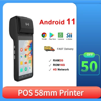 Портативный POS-Терминал Android11 PDA WIFI 4G NFC С Bluetooth 2 + 16 ГБ Мобильный Сенсорный POS-Принтер 58 мм С поддержкой Google Play Loyverse