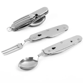 Портативный набор столовых приборов 4 в 1 для кемпинга, Складная Вилка, Ложка, нож для открывания посуды, посуда для пеших прогулок, Кухонные принадлежности для путешествий