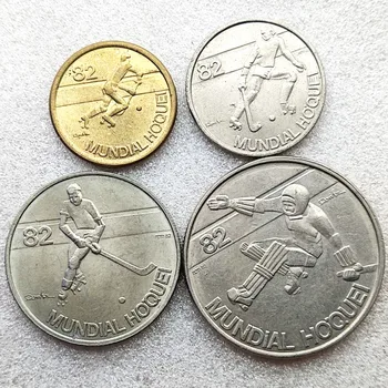 Португалия 1982 1-2.5-5-25 Эскудо 4 монеты Набор монет Катание на роликовых коньках Хоккей с шайбой Памятная монета 100％ Оригинал