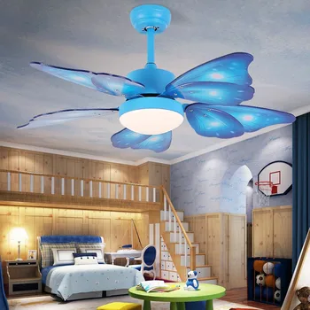 Потолочный вентилятор Nordic для детей Потолочный вентилятор для детской комнаты с лампой princess lamp, креативный светильник-бабочка над кроватью, светильник-вентилятор