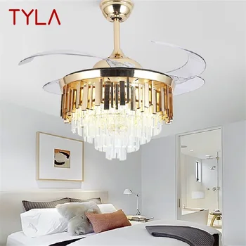 Потолочный вентилятор TYLA с невидимой роскошной хрустальной светодиодной лампой С дистанционным управлением Современный для дома