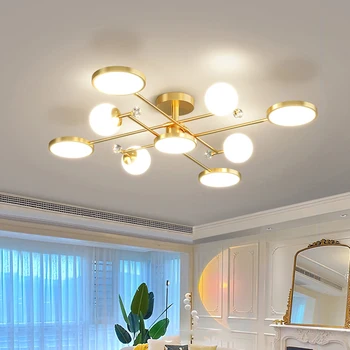 Потолочный светильник в скандинавском стиле для гостиной, золотисто-черный, Декоративное освещение для спальни, кабинета, детской кухни, столовой, Светодиодная люстра