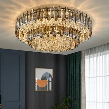 Потолочный светильник для гостиной, круглая хрустальная лампа, простая современная лампа для спальни, столовой, роскошные лампы