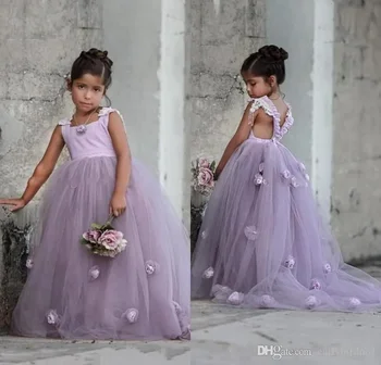 Прекрасные платья для девочек-цветочниц из лавандово-сиреневого пышного тюля, бальное платье принцев для первого причастия, выпускной бал, мода 2023 г.