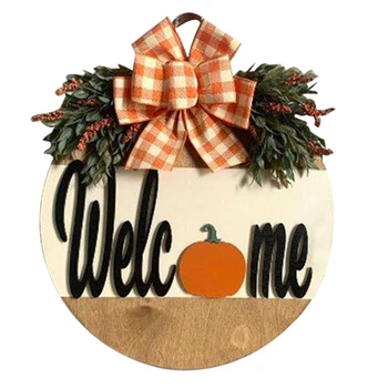 Приветственный знак с рисунком тыквы, вывеска на входной двери в стиле урожая с гирляндой на День Благодарения, декор на Хэллоуин
