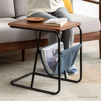 Приставной компьютерный столик для дивана с круглыми углами, Расширяемый из массива Дерева, Современный дизайн, Черный журнальный столик, Низкий письменный стол Tavolo SY50CT